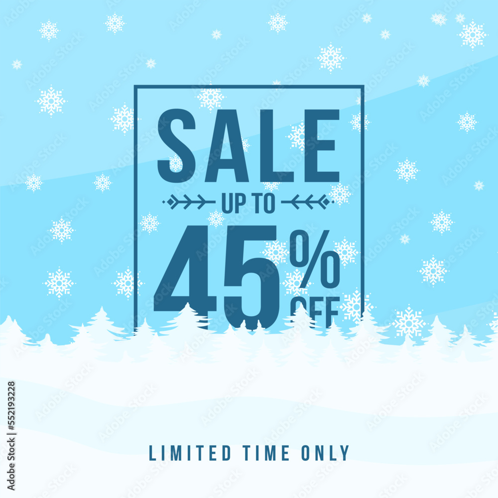 Winter sale up to 45% off. Winter sale banner template design with up to 45 percent off. Super Sale, end of season special offer banner. vector illustration