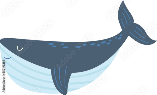 Cute sleeping whale flat icon Ocean animal