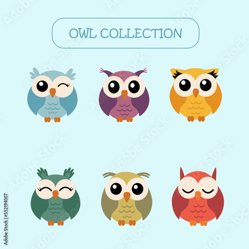 owl vector icons with different emotions and colors