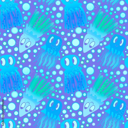 Photography Cartoon animals seamless jellyfish abstract ocean pattern for wrapping paper and