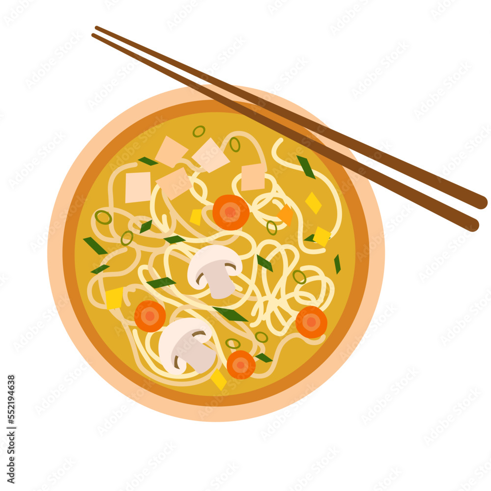 Ramen with mushrooms and vegetables. Japanese cuisine dish Ramen with mushrooms and vegetables. Japanese cuisine dish
