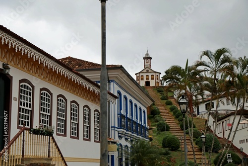 City of Serro in Minas Gerais, with colonial buildings and in the background the church of Santa Rita. Historic center of the city. photo