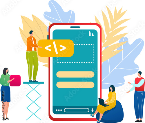 Application development mobile app people team vector illustration
