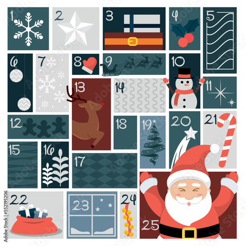 Colored christmas advent calendar with traditional objects Vector © DAVIDS