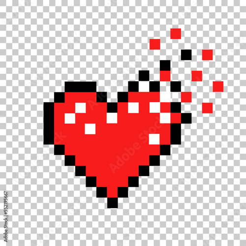 Broken shattered heart scon retro 8 bit. Hand drawn vector illustration isolated on the transparent background