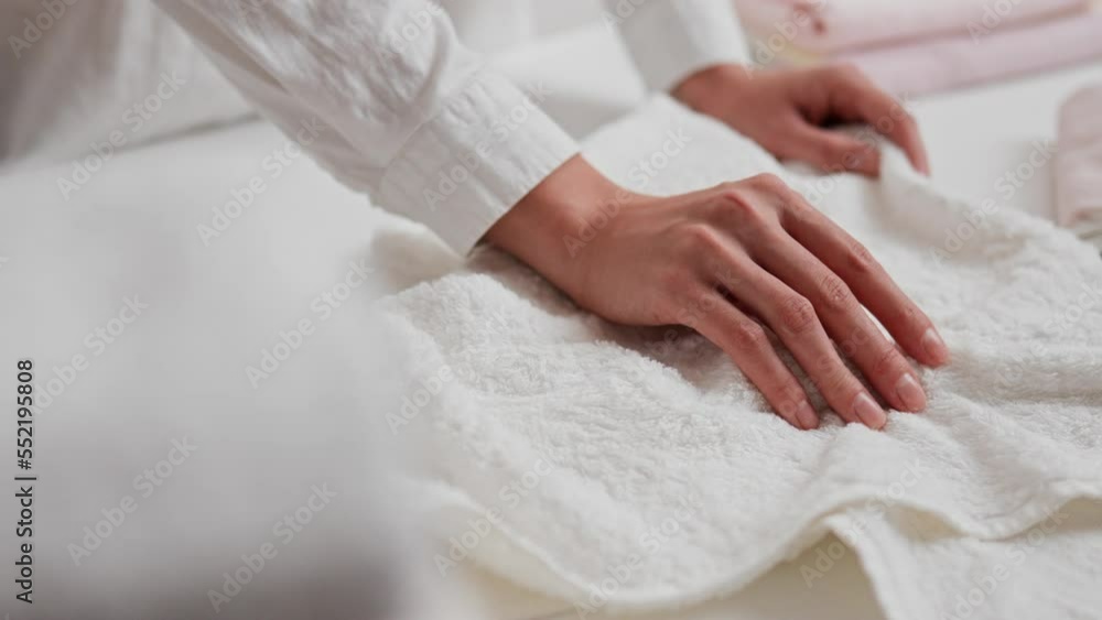 Gentle hand movement on white terry cloth towel fresh bed linen, Hand movement on cloth sliding gesture of woman's hand, White cloth towel woman enjoy
Gentle hand movement on white terry cloth towel fresh bed linen, Hand movement on cloth sliding gesture of woman's hand, White cloth towel woman enjoy