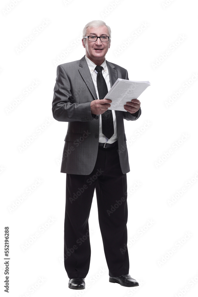 in full growth. Mature business man with a digital tablet. in full growth. Mature business man with a digital tablet.