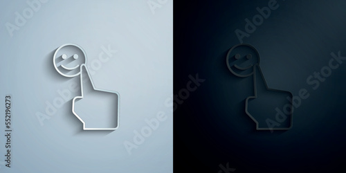 Smile, finger, touch, experience paper icon with shadow vector illustration