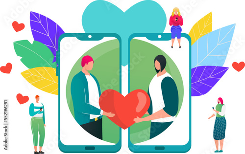 Online dating concept, social network for love vector illustration. Man and w...