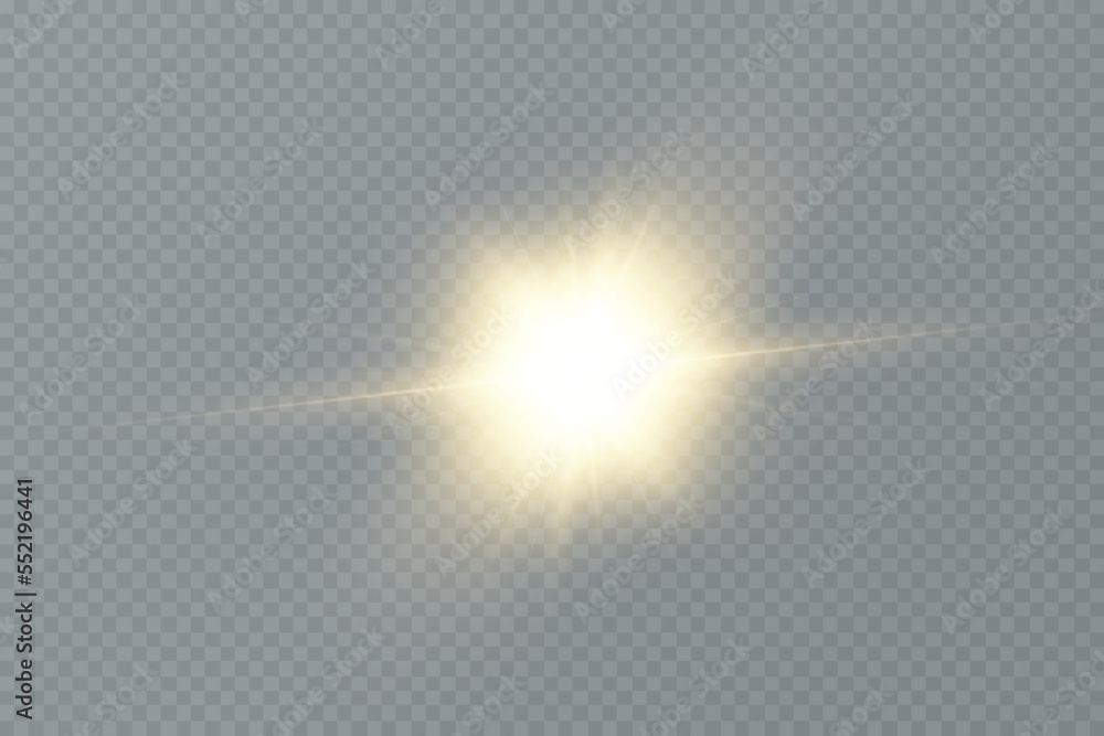 Golden particles of light. Golden light. Light flare.Stars isolated on transparent background.