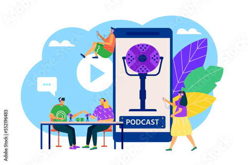 Podcast concept vector illustration. Digital music media or audio blog concep...