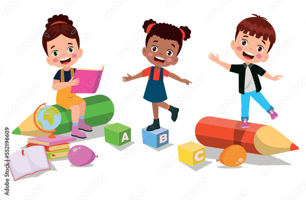 cartoon caharecter happy kid studynig and learning cartoon caharecter happy kid studynig and learning