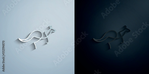 Kangaroo one line paper icon with shadow vector illustration