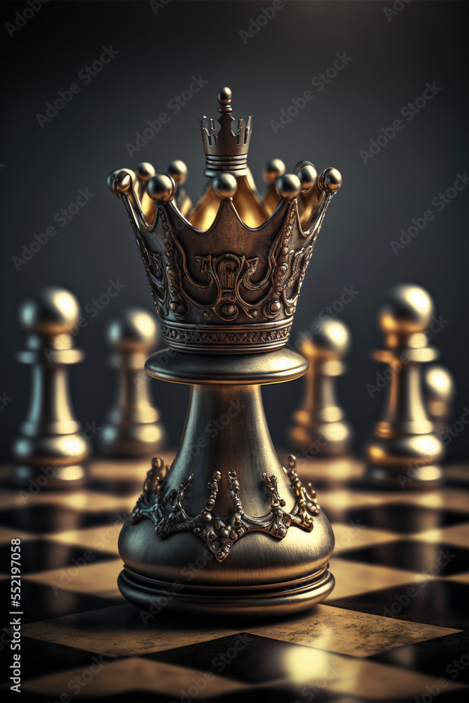 Incredible detailed metal and amber chess king figure. AI generated ...