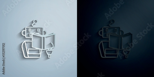 Learning machine read book concept line paper icon with shadow vector illustration