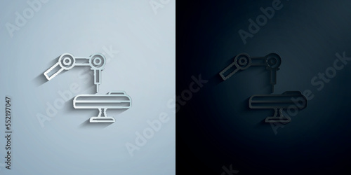 Medical robot operation concept line paper icon with shadow vector illustration