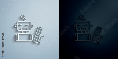 Diploma artificial intelligence robot concept line paper icon with shadow vector illustration