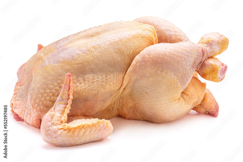 Whole raw chicken. Isolate on a white background Whole raw chicken. Isolate on a white background