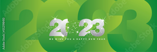 We wish you a Happy New Year 2023 shining sparkler firework silver white lucky green greeting card