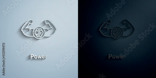 Healthy, muscle, brain paper icon with shadow vector illustration