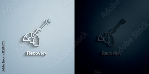 Head, fix, recovery paper icon with shadow vector illustration