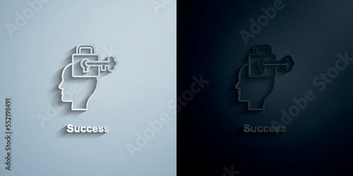 Key, lock brain paper icon with shadow vector illustration