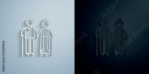 Older couple, family paper icon with shadow vector illustration