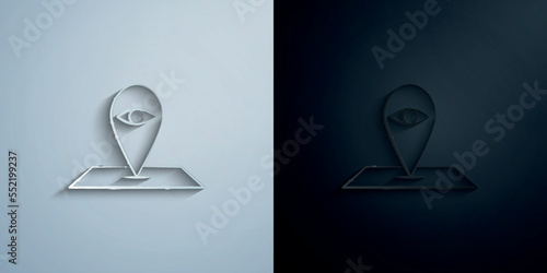 Eye pin paper icon with shadow vector illustration
