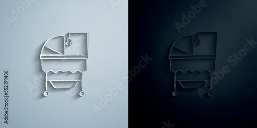 Cradle of baby lullaby toy concept line paper icon with shadow vector illustration