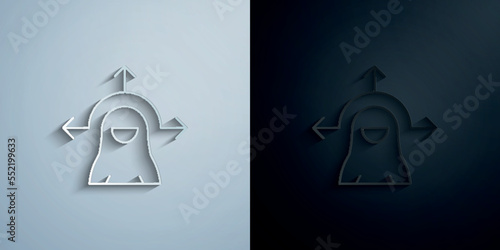 Decision making, muslim businesswoman paper icon with shadow vector illustration