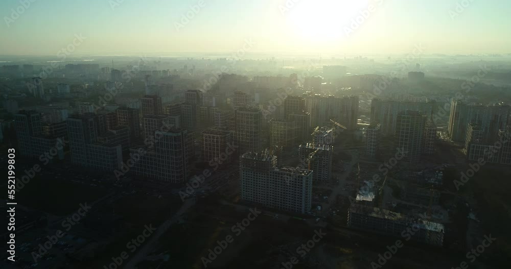 Modern houses. Kyiv. Ukraine. Dawn. Summer. Whole houses before the Russian airstrike. War in Ukraine. Vynohradar district. Aerial Modern houses. Kyiv. Ukraine. Dawn. Summer. Whole houses before the Russian airstrike. War in Ukraine. Vynohradar district. Aerial