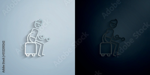 Gym, physiotherapy, dumbbell paper icon with shadow vector illustration