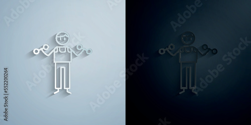 Gym, physiotherapy, dumbbell paper icon with shadow vector illustration