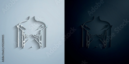 Breast enlargement, woman paper icon with shadow vector illustration