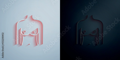 Nipple asymmetry, woman paper icon with shadow vector illustration