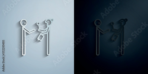 Poor man and poor woman paper icon with shadow vector illustration