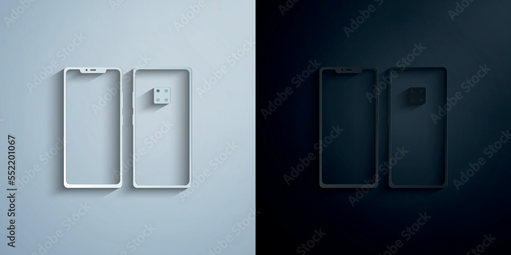 Smartphone, two sides paper icon with shadow vector illustration Smartphone, two sides paper icon with shadow vector illustration