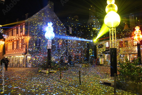 Christmas 2022 ambiance and decoration in Quimper, Bretagne, France. Decoration Noël 2022 Quimper.