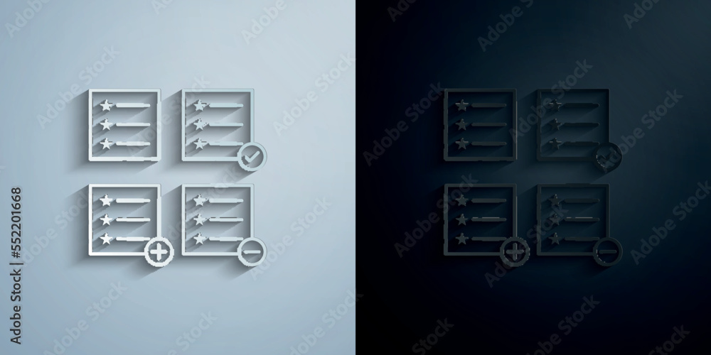 Test, list, plus, check, minus sign paper icon with shadow vector illustration Test, list, plus, check, minus sign paper icon with shadow vector illustration