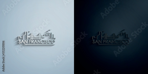 Linear banner of san francisco city paper icon with shadow vector illustration