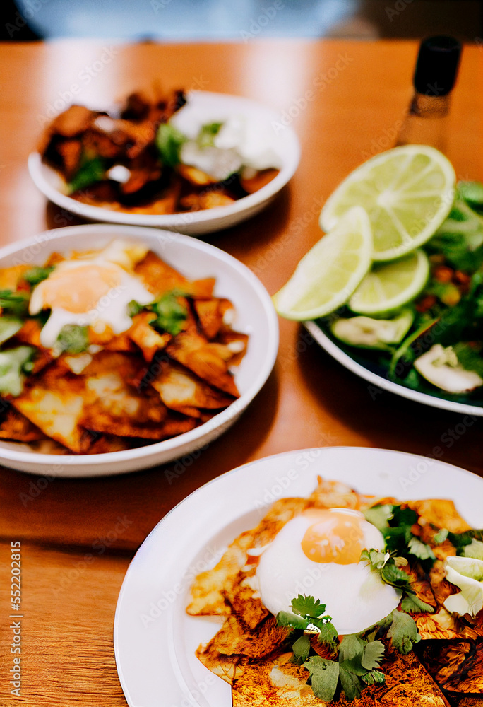 Horizontal shot of delicious chilaquiles Generative AI Horizontal shot of delicious chilaquiles Generative AI