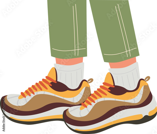 Leg in comfortable sneakers flat icon Trendy shoes