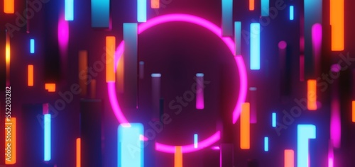 3d illustration rendering,gaming gamer background abstract wallpaper,cyberpunk style metaverse scifi game, neon glow of stage scene pedestal room