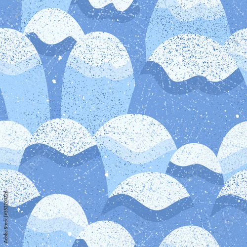Winter Cold Mountain Seamless Patterns. Vector Illustration of Snow Landscape Background.