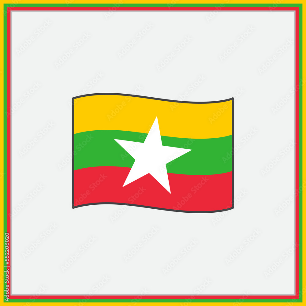 Myanmar Flag Cartoon Vector Illustration. Flag of Myanmar Flat Icon Outline. National Myanmar Flag Myanmar Flag Cartoon Vector Illustration. Flag of Myanmar Flat Icon Outline. National Myanmar Flag