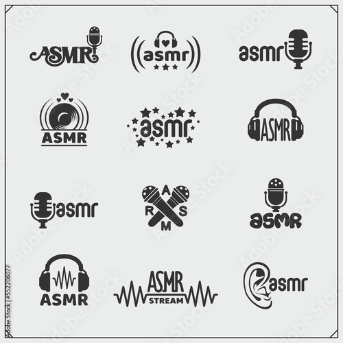 Asmr icon vector set. Autonomous sensory meridian response, enjoying sounds, whisper and music. 