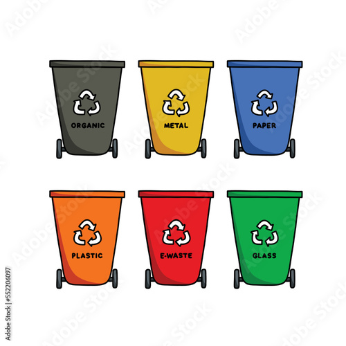 recycle bin containers doodle icon, vector color line illustration