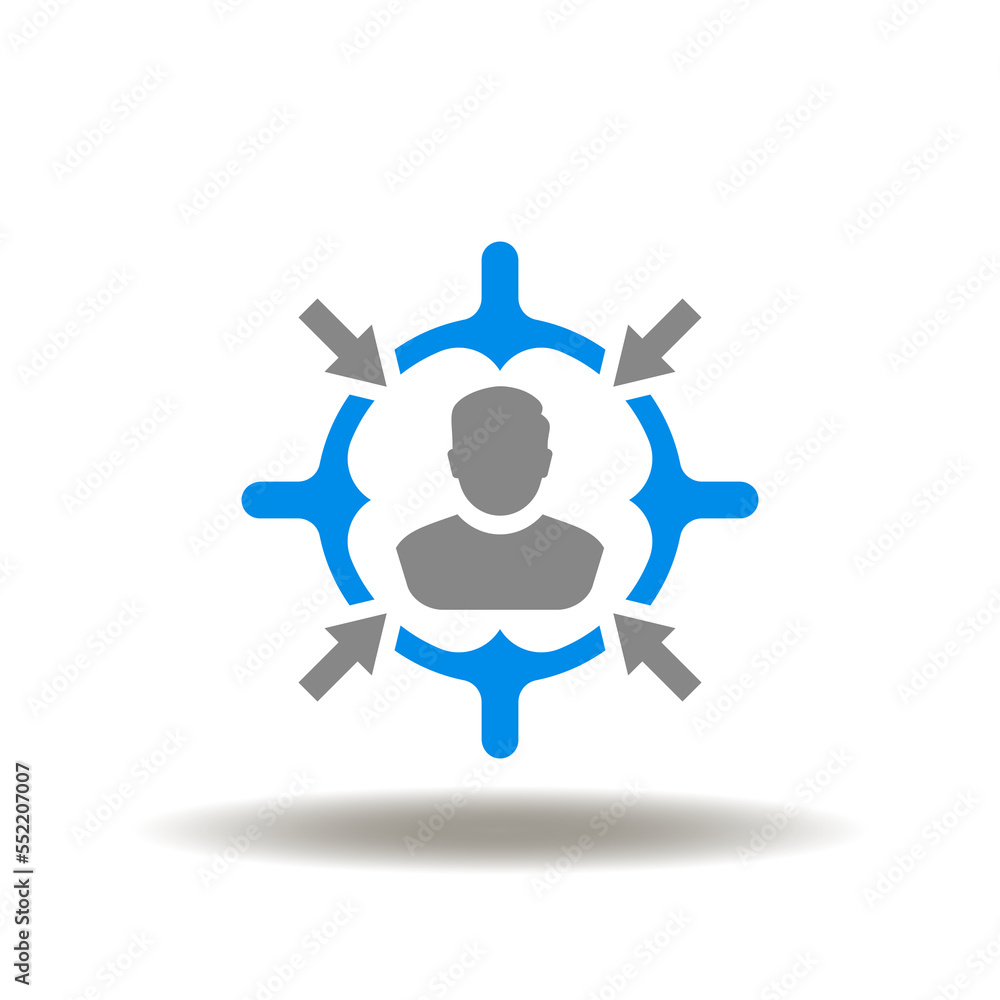 Vector illustration of aim with man. Icon of target customers. Symbol