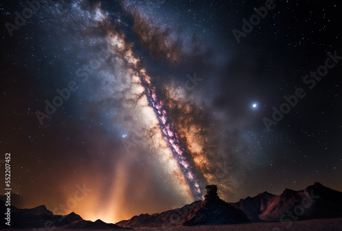 Milky Way in the nighttime sky. Generative AI