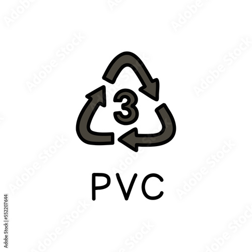 type of plastic symbol pvc doodle icon, vector color line illustration